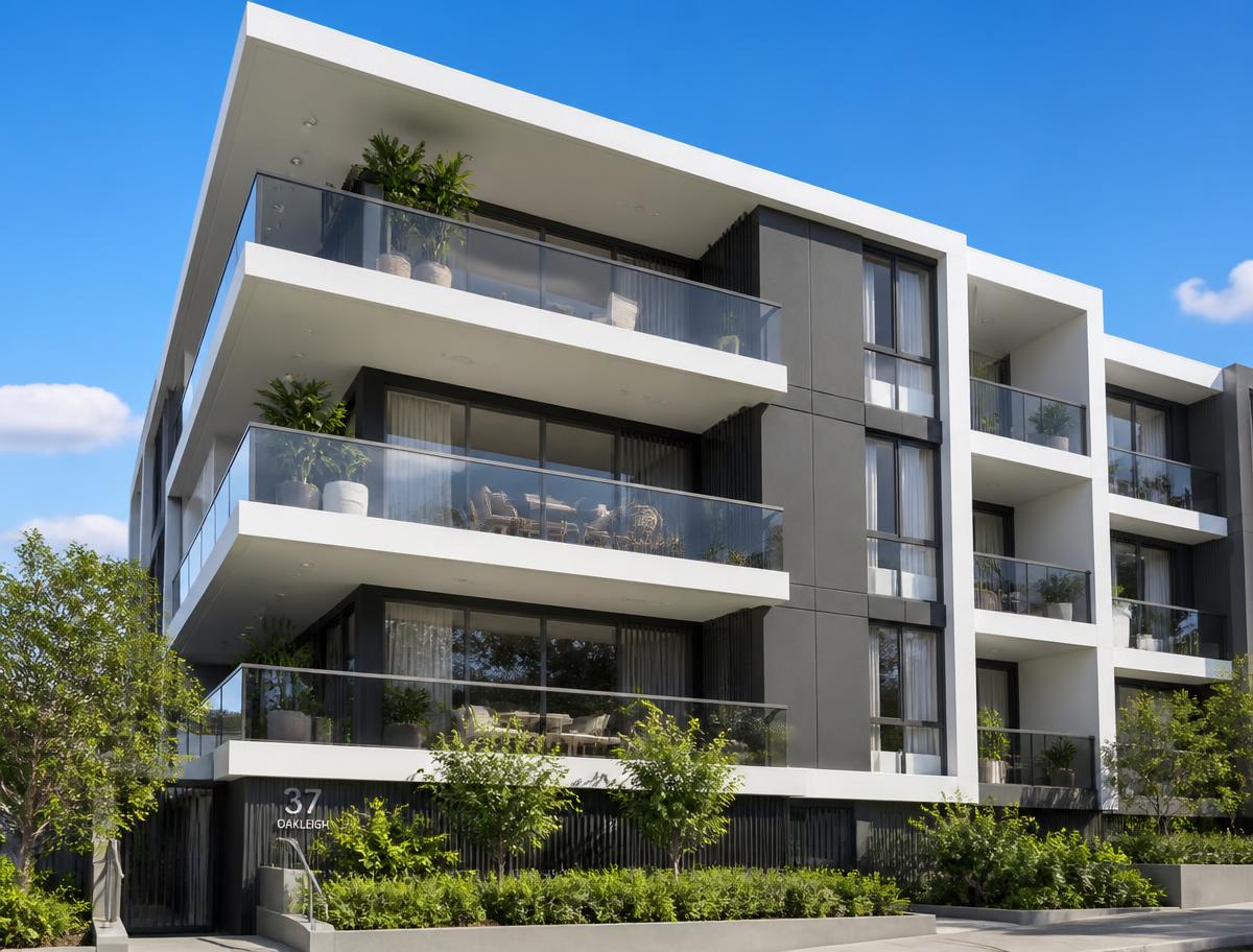Exterior view of the residence showing wide private balconies
